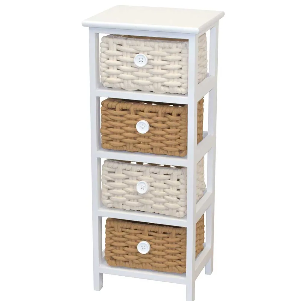 Wohnen Rattanmöbel|Badregale*30x73x25 Kommode mit vier Körben in Weiß - Udolph