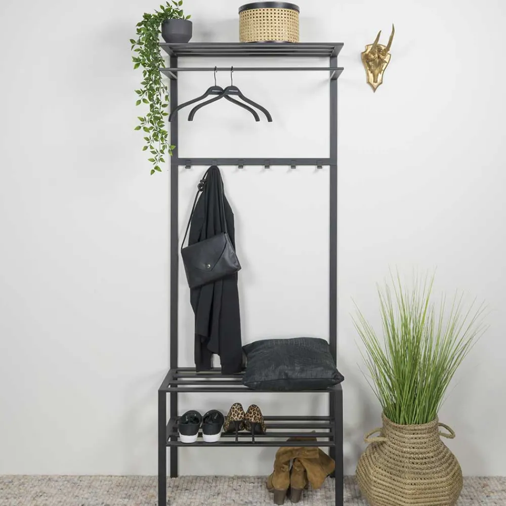 Wohnen Schwarze Möbel|Kleiderständer*70x178x29 Kompaktgarderobe aus Stahl in Schwarz - Cellja