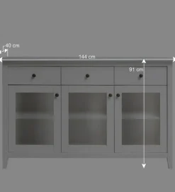 Wohnen Küchenschränke|Landhausmöbel*144x91x40 Landhaus Anrichte mit 3 Glastüren - Astinion