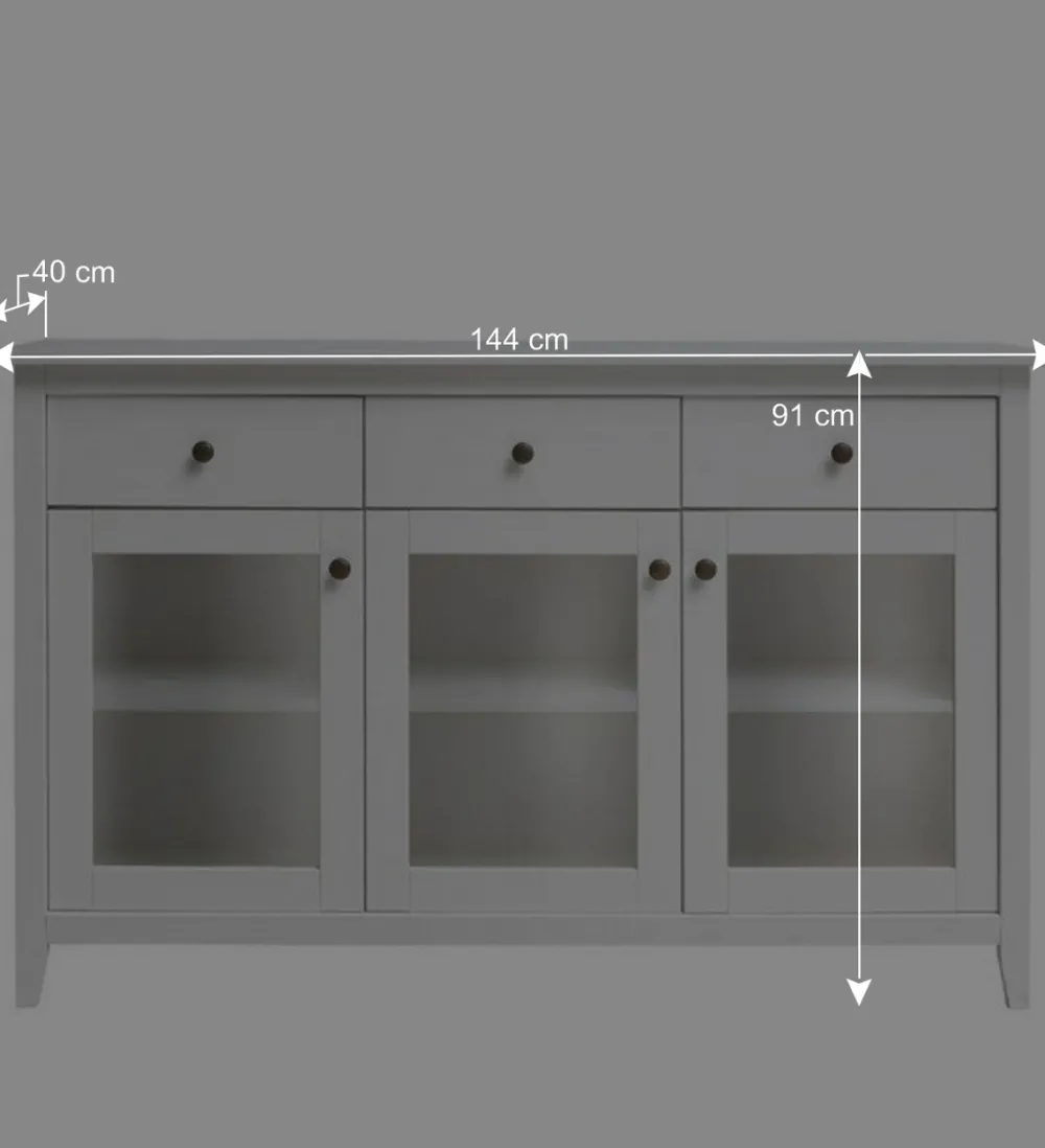Wohnen Küchenschränke|Landhausmöbel*144x91x40 Landhaus Anrichte mit 3 Glastüren - Astinion