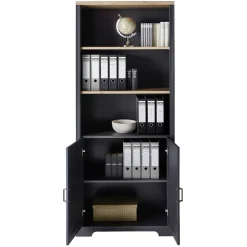 Wohnen Wohnzimmer-Regale|Büroregale*86x204x38 Landhaus Büroregal in Grau & Eiche - Joe