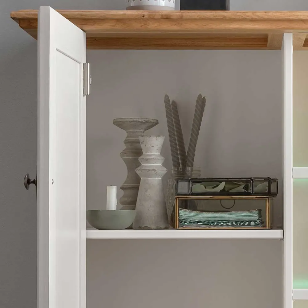 Wohnen 113x134x45 Landhaus Highboard mit Glas-Einsatz - Henry
