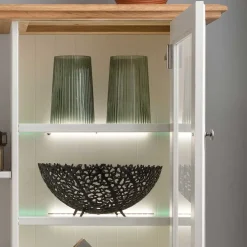 Wohnen 113x134x45 Landhaus Highboard mit Glas-Einsatz - Henry