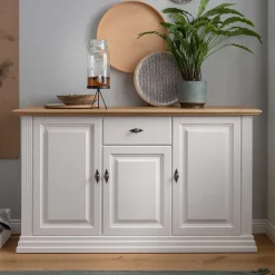 Wohnen 157x91x45 Landhaus Kommode in Weiß & Eiche - Henry