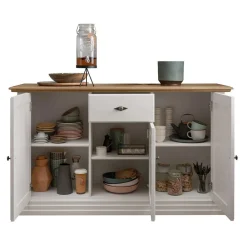 Wohnen 157x91x45 Landhaus Kommode in Weiß & Eiche - Henry