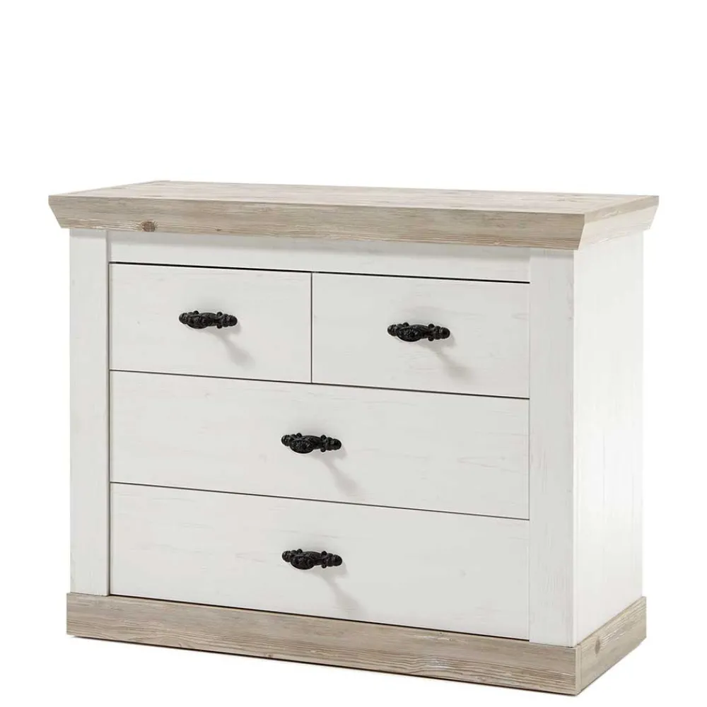 Wohnen Flurkommoden*107x84x45 Landhaus Kommode mit 4 Schubladen - Nedita