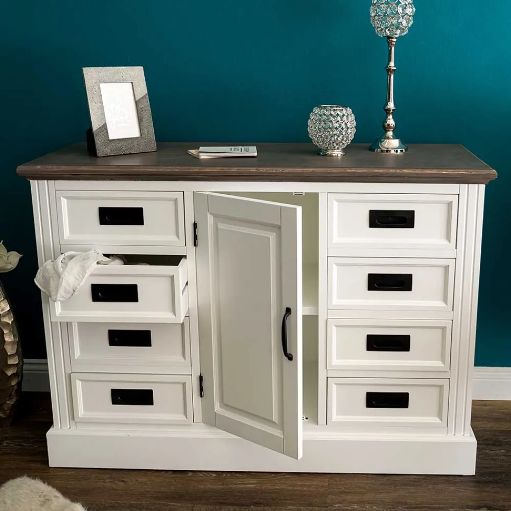 Wohnen Flurkommoden*114x77x41 Landhaus Kommode mit acht Schubladen - Bleaks