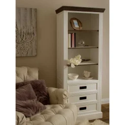 Wohnen 68x180x39 Landhaus Regal in Weiß & Graubraun - Bleaks