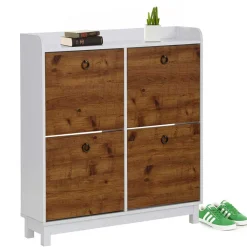 Wohnen Schuhschränke*92x100x25 Landhaus Schuhschrank mit 4 Klappen - Volbra