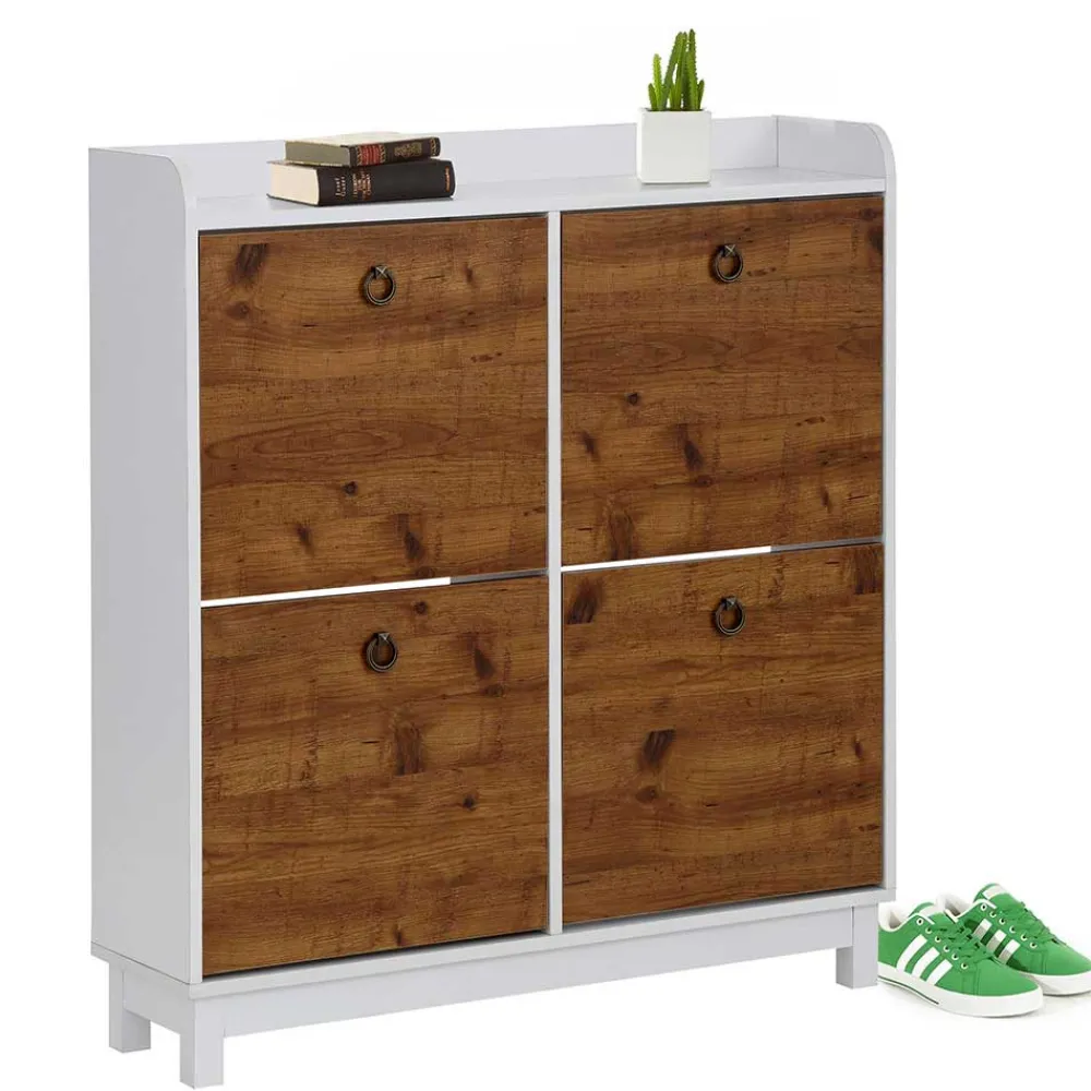 Wohnen Schuhschränke*92x100x25 Landhaus Schuhschrank mit 4 Klappen - Volbra