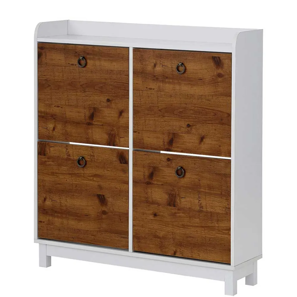 Wohnen Schuhschränke*92x100x25 Landhaus Schuhschrank mit 4 Klappen - Volbra