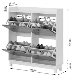 Wohnen Schuhschränke*92x100x25 Landhaus Schuhschrank mit 4 Klappen - Volbra