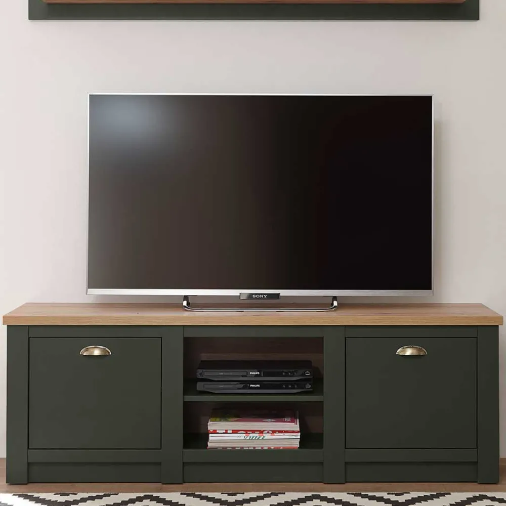 Wohnen Landhausmöbel|Tv & Hifi-Möbel*152x51x45 Landhaus TV Board in Graugrün - Eylan