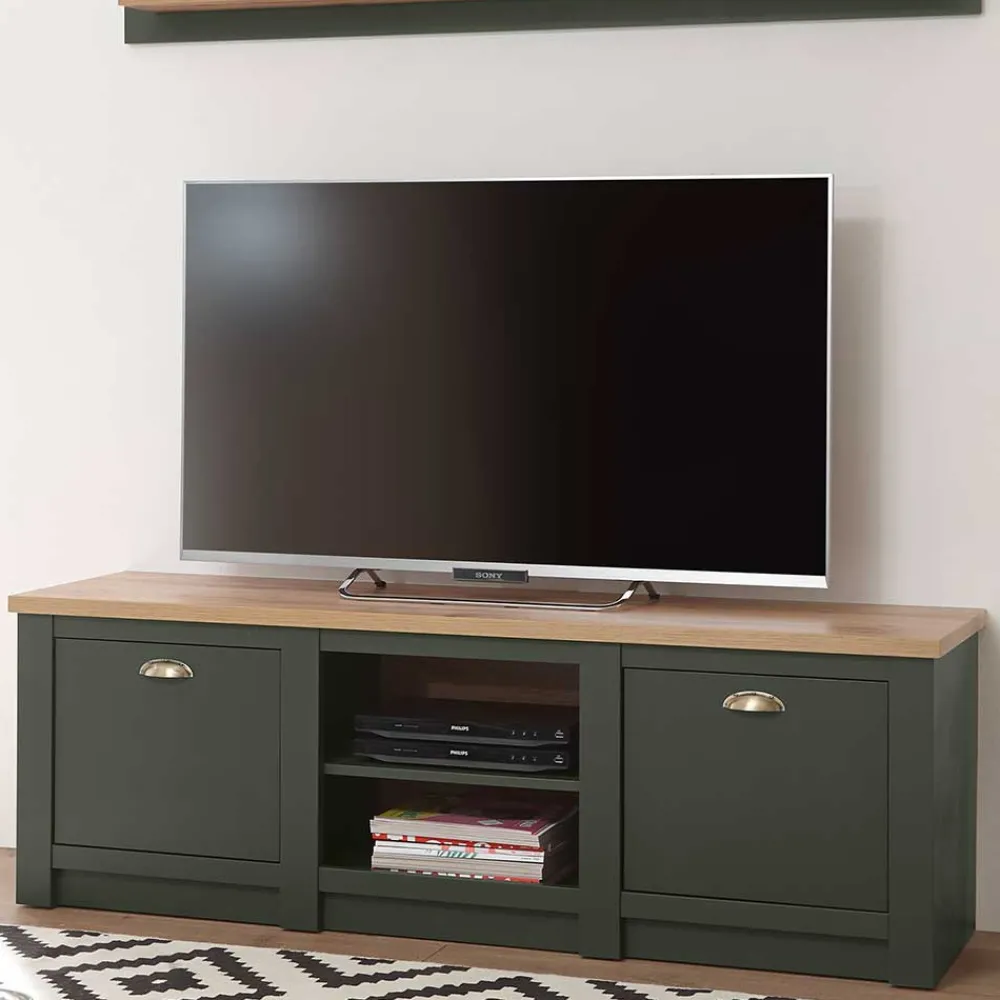 Wohnen Landhausmöbel|Tv & Hifi-Möbel*152x51x45 Landhaus TV Board in Graugrün - Eylan
