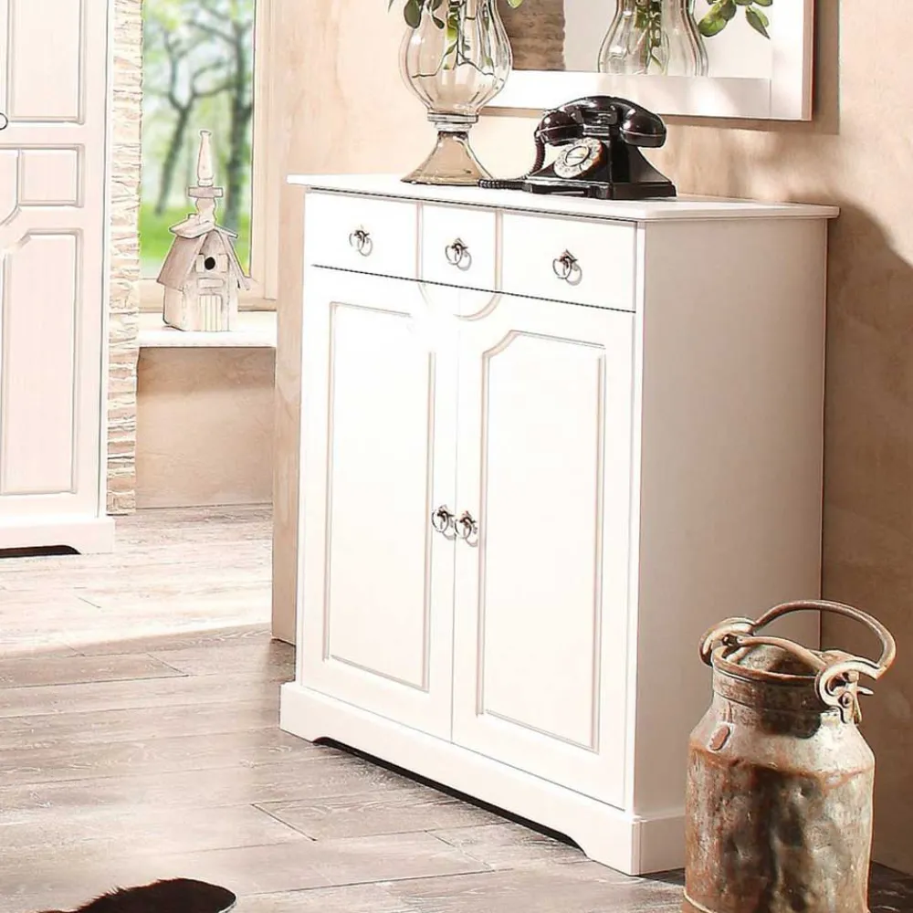 Wohnen 81x93x37 Landhaus Vertiko in Weiß gewachst - Vesrav