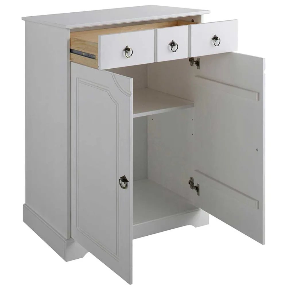 Wohnen 81x93x37 Landhaus Vertiko in Weiß gewachst - Vesrav