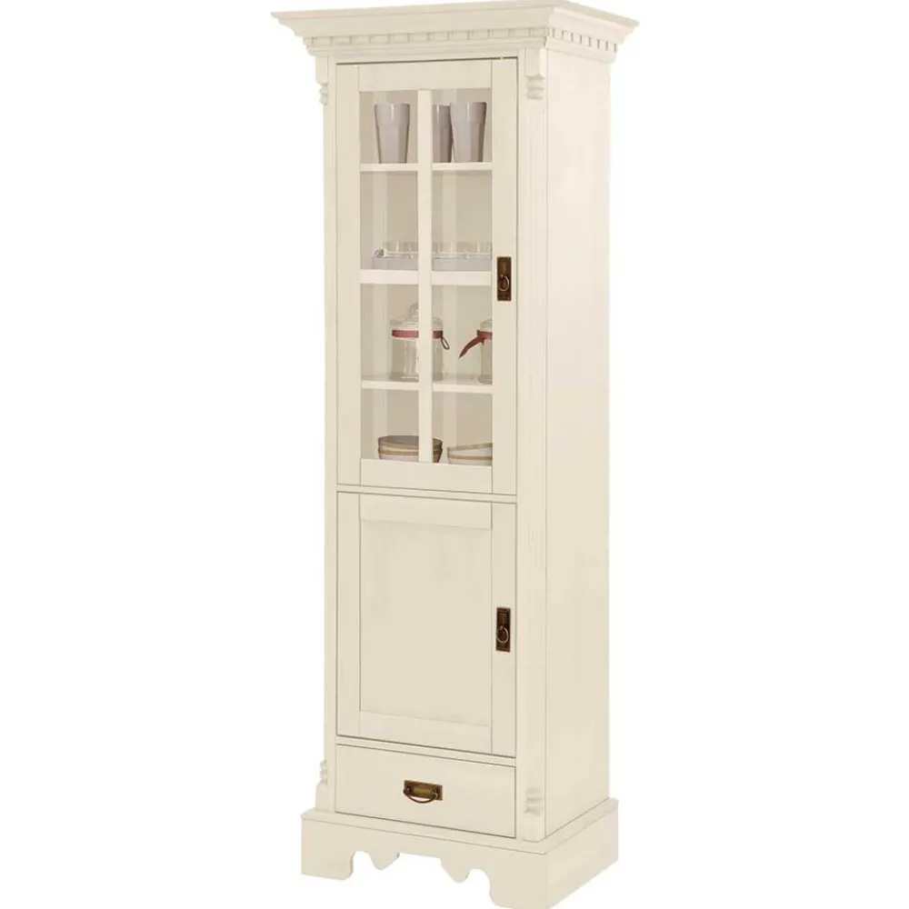 Wohnen 70x203x45 Landhaus Vitrine in Creme - Rospus