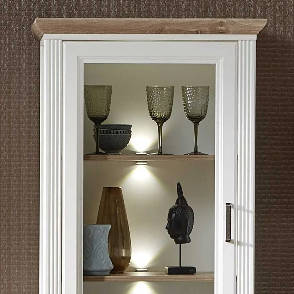 Wohnen Vitrinen|Wohnzimmer-Vitrinen*66x204x42 Landhaus Vitrine mit Licht - Sinolita