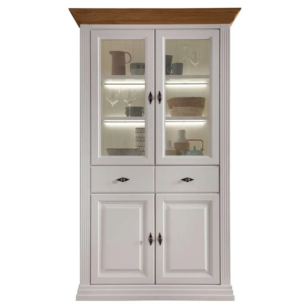 Wohnen Esszimmer-Vitrinen|Vitrinen*116x199x45 Landhaus Vitrinenschrank in Weiß - Henry