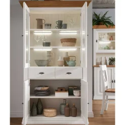 Wohnen Esszimmer-Vitrinen|Vitrinen*116x199x45 Landhaus Vitrinenschrank in Weiß - Henry