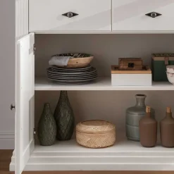 Wohnen Esszimmer-Vitrinen|Vitrinen*116x199x45 Landhaus Vitrinenschrank in Weiß - Henry