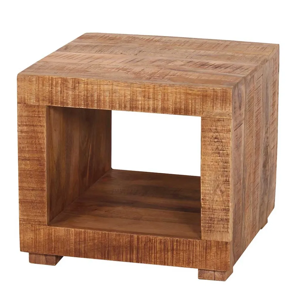 Wohnen 50x45x50 Mangoholz Wohnzimmertisch mit Ablageboden - Enzetra