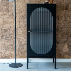 Wohnen Loft Möbel|Industrial Möbel*50x110x35 Metallschrank mit Glastür modern - Gabadoza