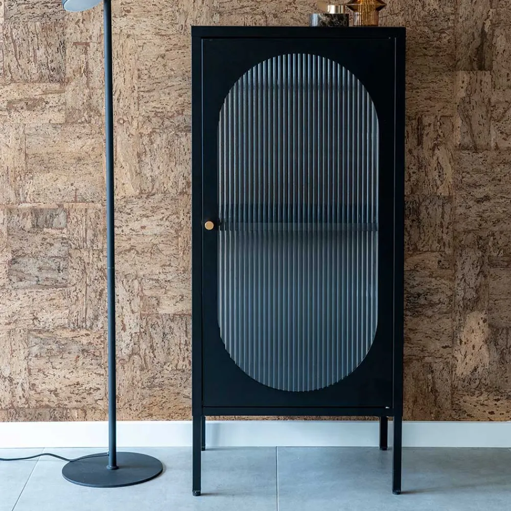 Wohnen Loft Möbel|Industrial Möbel*50x110x35 Metallschrank mit Glastür modern - Gabadoza