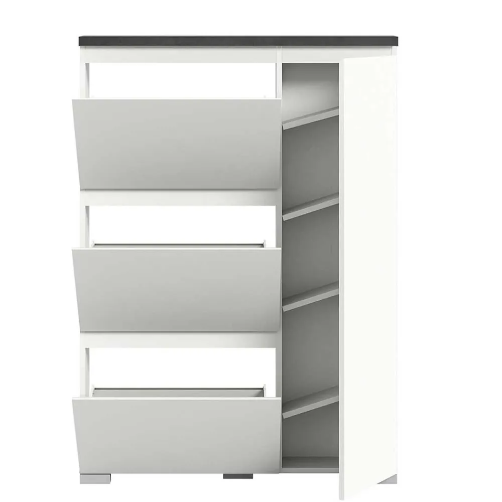 Wohnen Schuhschränke*95x127x18 Midi Schuhschrank mit drei Klappen & Tür - Suad