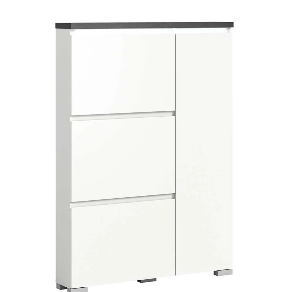 Wohnen Schuhschränke*95x127x18 Midi Schuhschrank mit drei Klappen & Tür - Suad