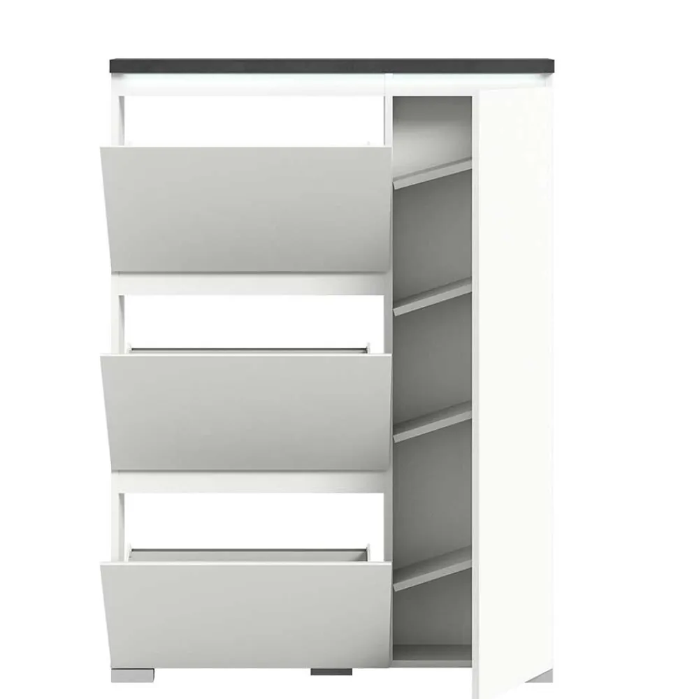 Wohnen Schuhschränke*95x127x18 Midi Schuhschrank mit drei Klappen & Tür - Suad