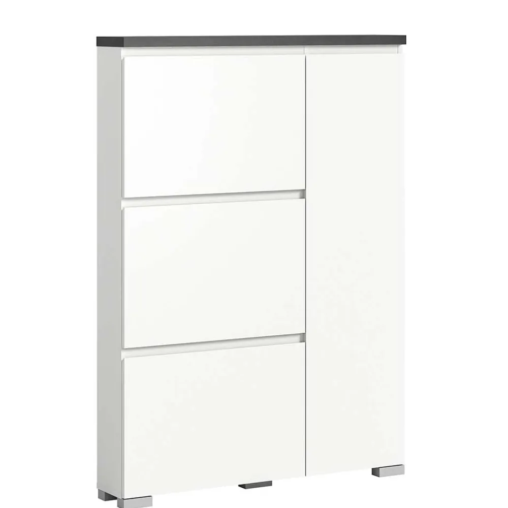 Wohnen Schuhschränke*95x127x18 Midi Schuhschrank mit drei Klappen & Tür - Suad