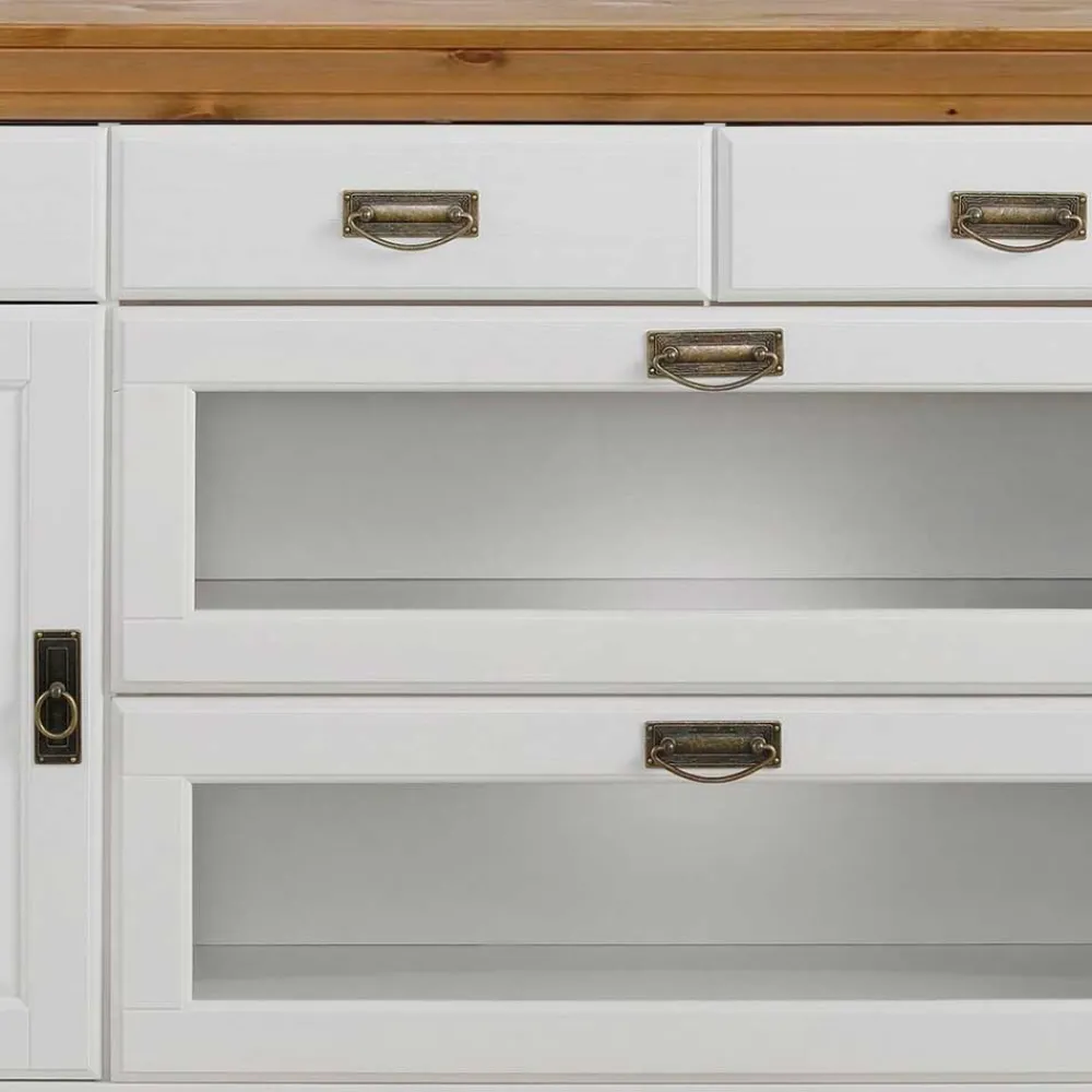 Wohnen Weiße Möbel|Landhausmöbel*180x84x84 Moderne Anrichte in Weiß & Honig - Brasivon