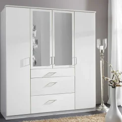 Wohnen 179x199x58 Moderner Kleiderschrank in Weiß mit Spiegeln - Cador