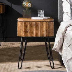 Wohnen 45x60x40 Nachtkommode in Holz Sandfarben - Pysero