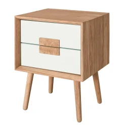 Wohnen Weiße Möbel|Nachttische*40x50x40 Nachtkommode in Weiß & Eiche - Julecas