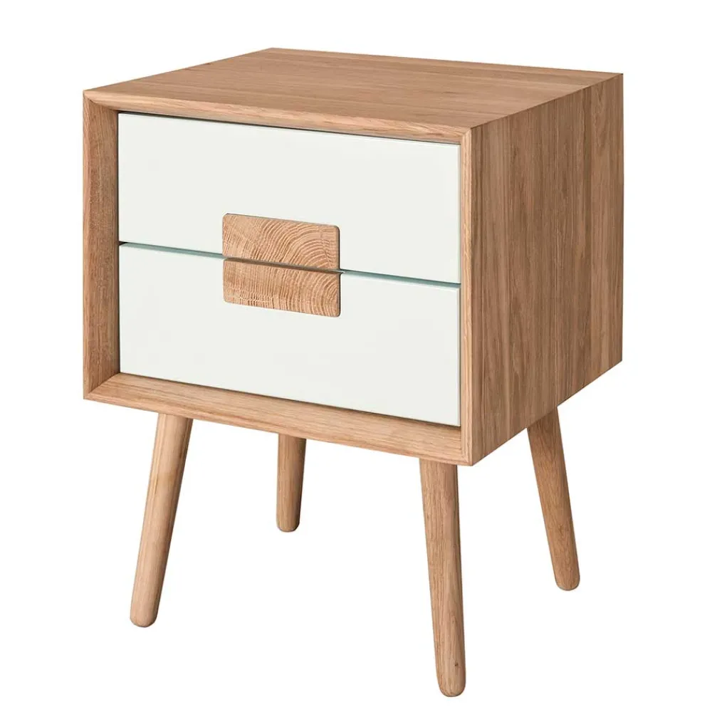 Wohnen Weiße Möbel|Nachttische*40x50x40 Nachtkommode in Weiß & Eiche - Julecas