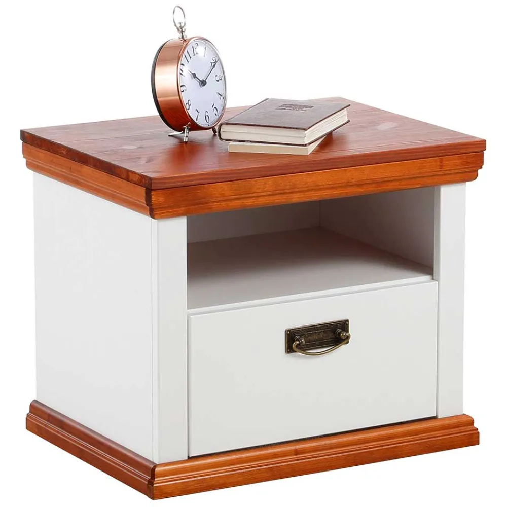 Wohnen 52x40x37 Nachtkommode in Weiß & Kirschbaum - Vendirai