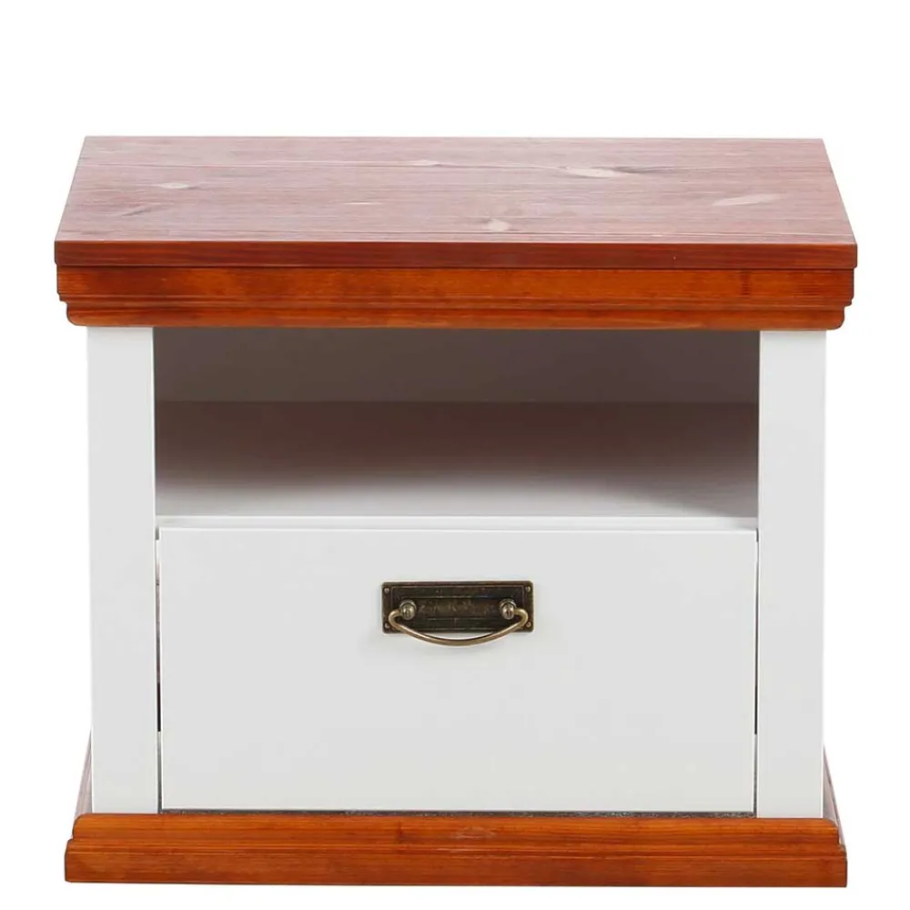 Wohnen 52x40x37 Nachtkommode in Weiß & Kirschbaum - Vendirai