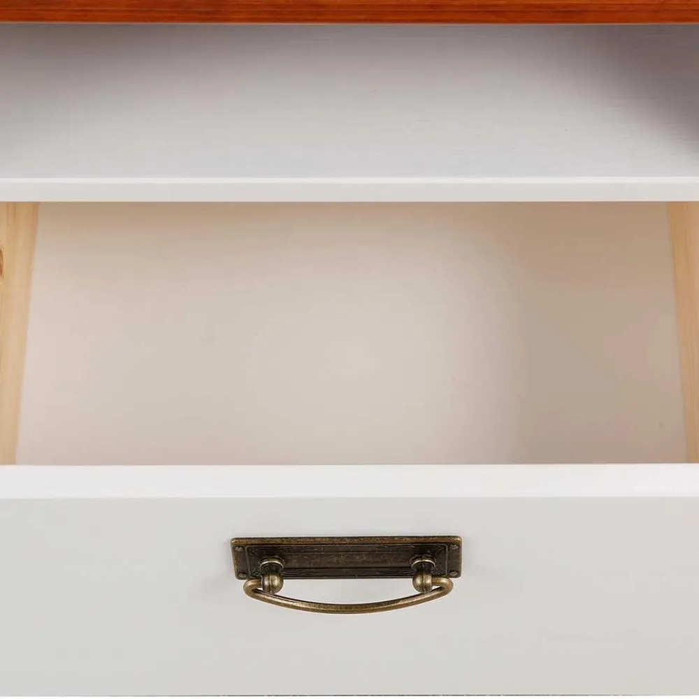 Wohnen 52x40x37 Nachtkommode in Weiß & Kirschbaum - Vendirai