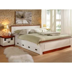 Wohnen 52x40x37 Nachtkommode in Weiß & Kirschbaum - Vendirai