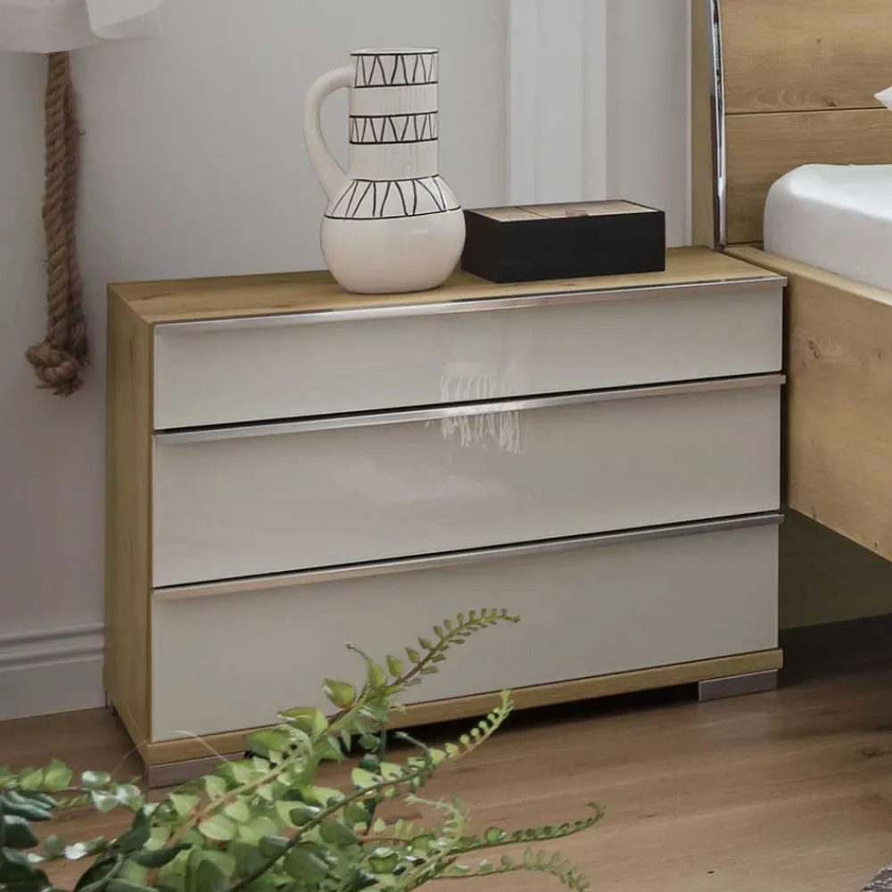 Wohnen 60x48x42 Nachtkommode in Weiß Glas - Nuetran