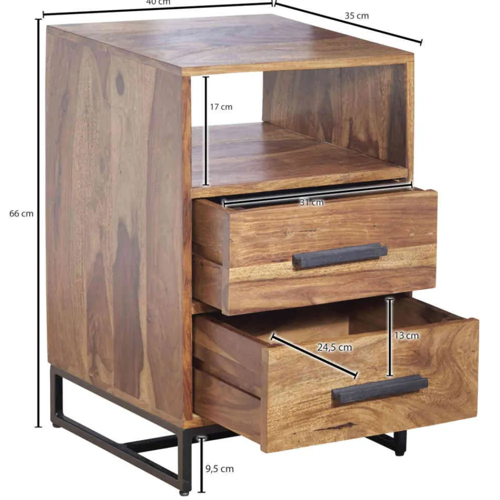 Wohnen 40x66x35 Nachtkommode mit Fach & 2 Schubladen - Crystons
