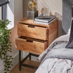 Wohnen Schwarze Möbel|Nachttische*40x60x30 Nachtkommode mit Metallgestell - Babra