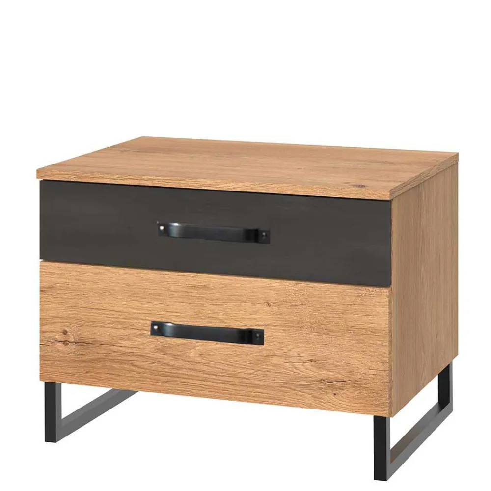 Wohnen 58x45x41 Nachttisch in Eiche & Schwarzgrau - Bram