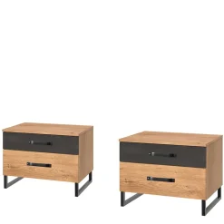 Wohnen 58x45x41 Nachttisch in Eiche & Schwarzgrau - Bram