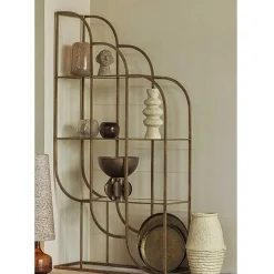 Wohnen Designermöbel*96x190x35 Offenes Regal in Altmessing Metall - Valencra