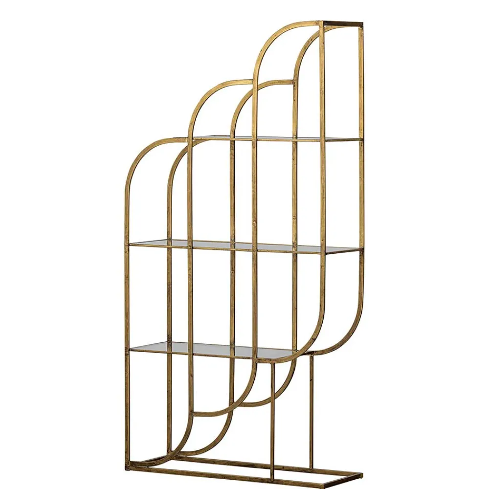 Wohnen Designermöbel*96x190x35 Offenes Regal in Altmessing Metall - Valencra