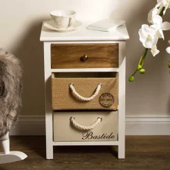 Wohnen 38x57x28 Paulownia Kommode in Weiß & Braun - Amare