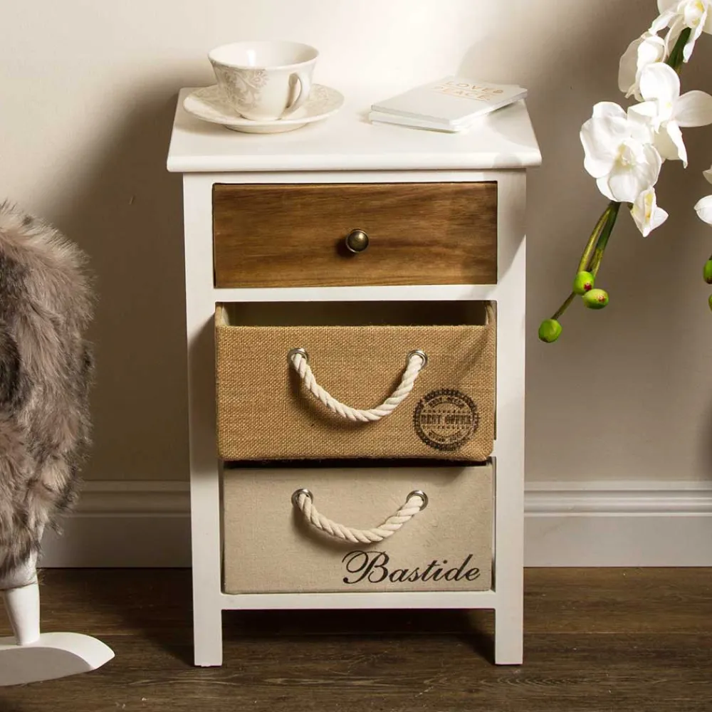 Wohnen 38x57x28 Paulownia Kommode in Weiß & Braun - Amare